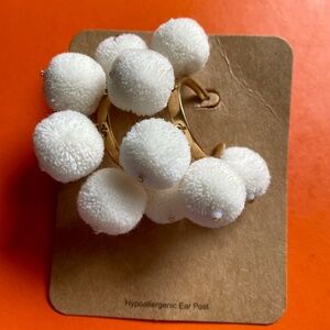 New with tag J.Crew Pom-pom hoop earrings white gold
